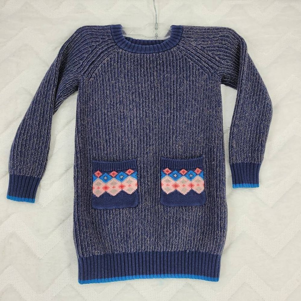 Hanna Anderson Sweater Dress Girls 110cm 5yrs Fair Isle Argyle Diamond Cotton